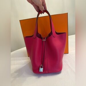 Hermes Picotin 22 Clemence, Rose Mexico, 2020 excellent condition, full set